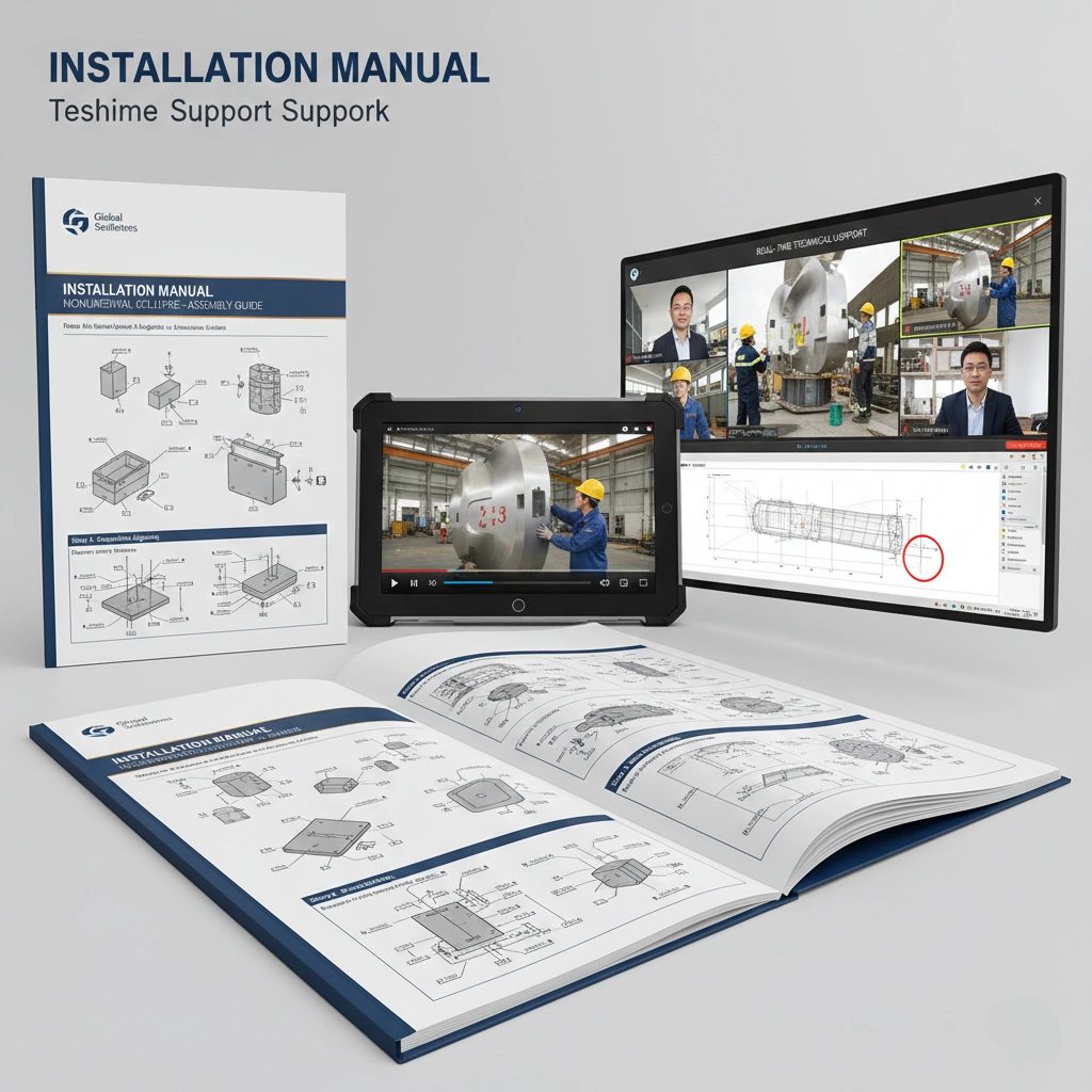 A comprehensive remote technical support kit for sculpture installation, featuring a detailed step-by-step PDF manual, technical video tutorials, and a recorded 1-on-1 video consultation with an engineering expert
