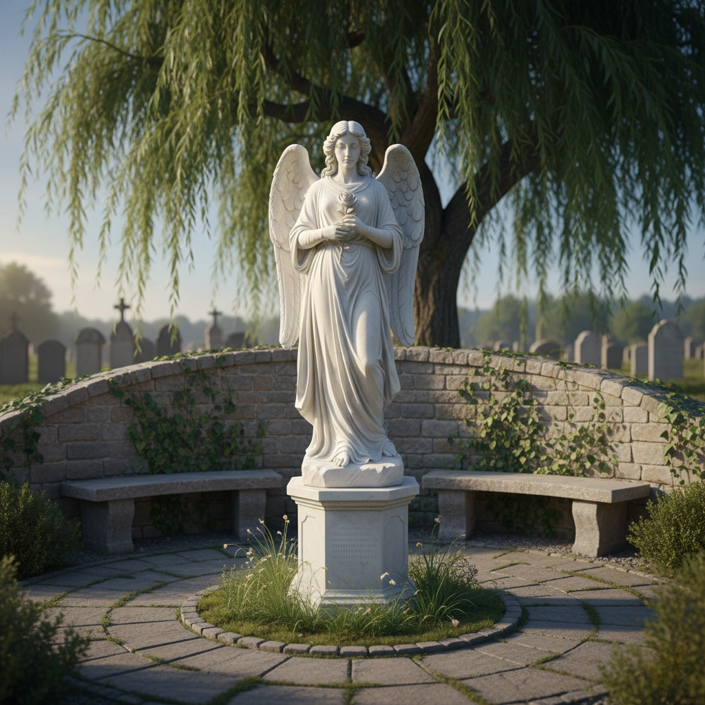 A serene, hand-carved sacred religious figure in high-purity white marble, featuring exquisite detail and a peaceful expression, ideal for church grounds, private chapels, and memorial garden tributes