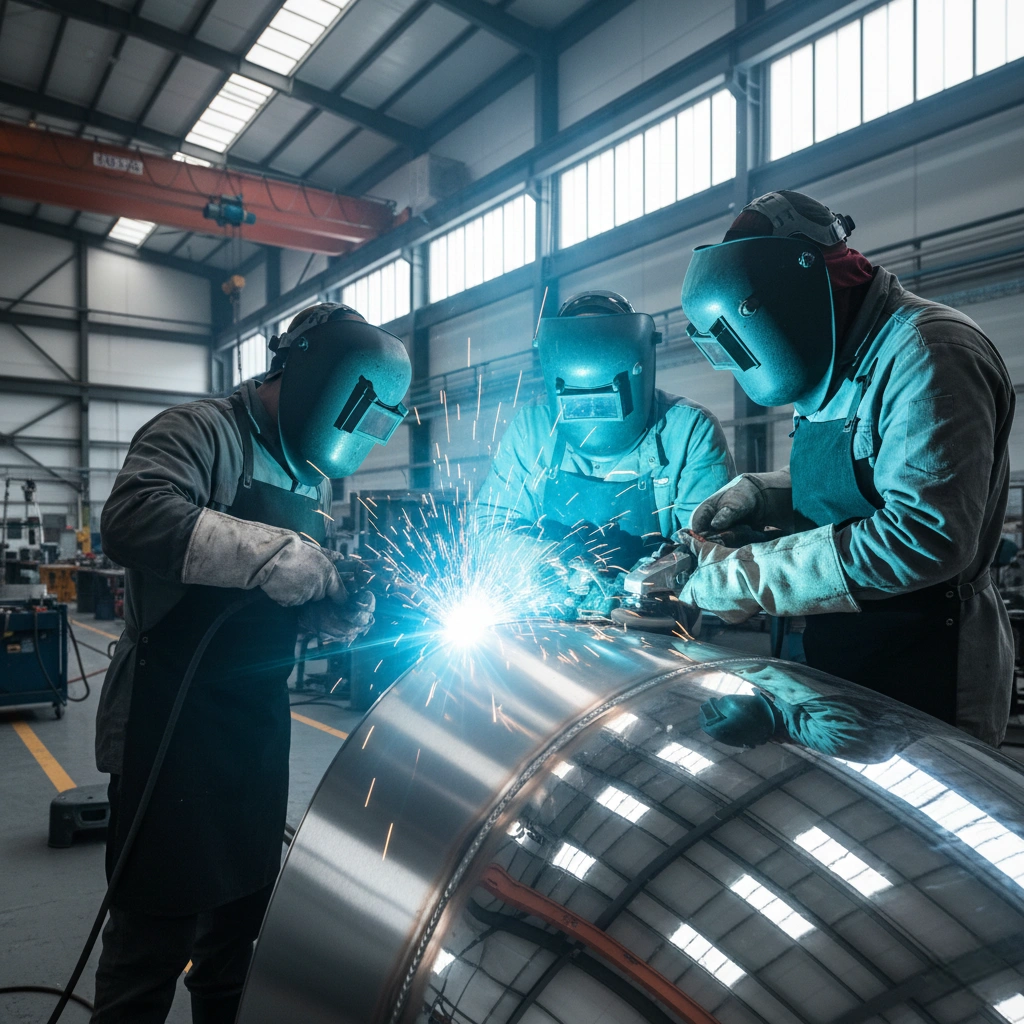 stainless steel sculpture mirror polishing precision welding workshop